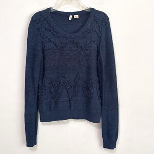 Anthropologie Moth Sweater S Bramble Textured Fringe‎ Alpaca Blend Blue Casual